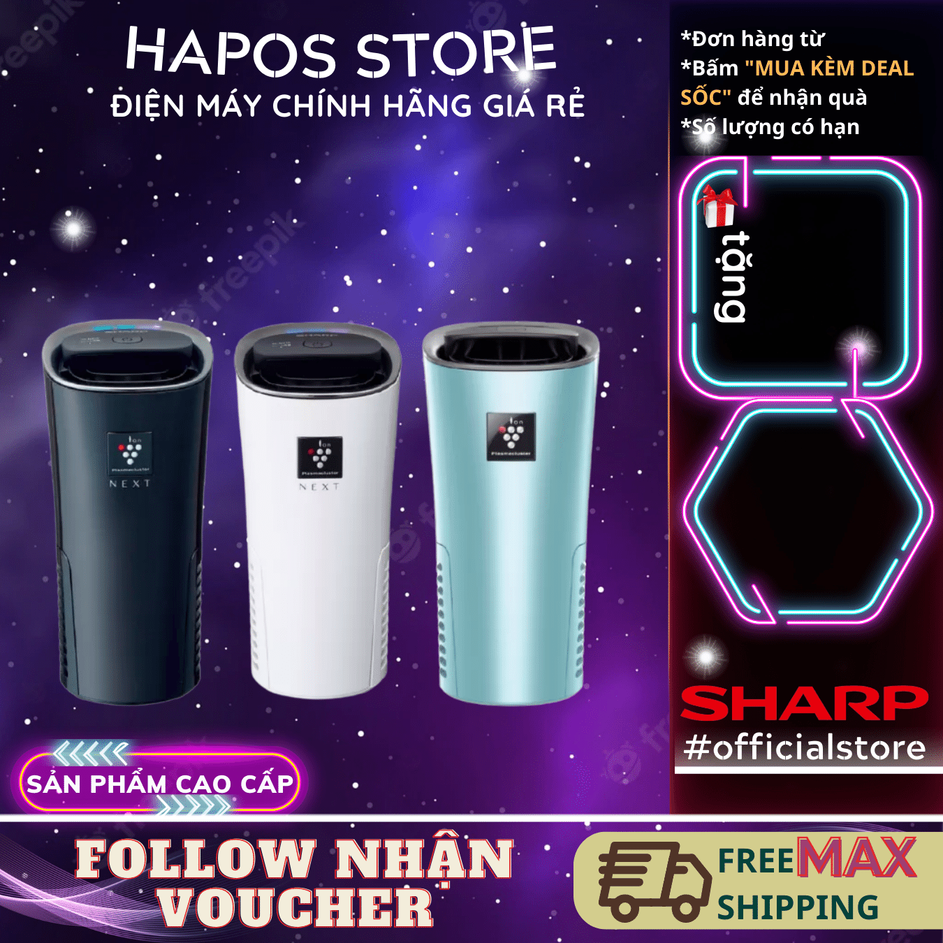 Máy lọc không khí tạo Plasmaciuster Ion cho xe hơi Sharp hàng Thái Lan, khử vi khuẩn tế bào nấm mốc và mùi hôi thể tích sử dụng dưới 3.6m3 vừa ngăn để ly IG-NX2E-W/A/B - Bảo hành 15 tháng - HAPOS