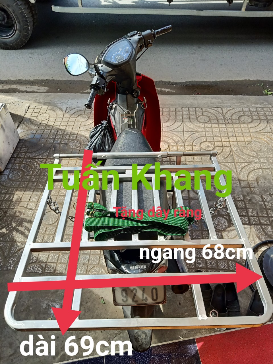 Baga chở hàng cho xe máy , giá chở hàng đa năng 68x69cm dày tặng kèm dây ràng