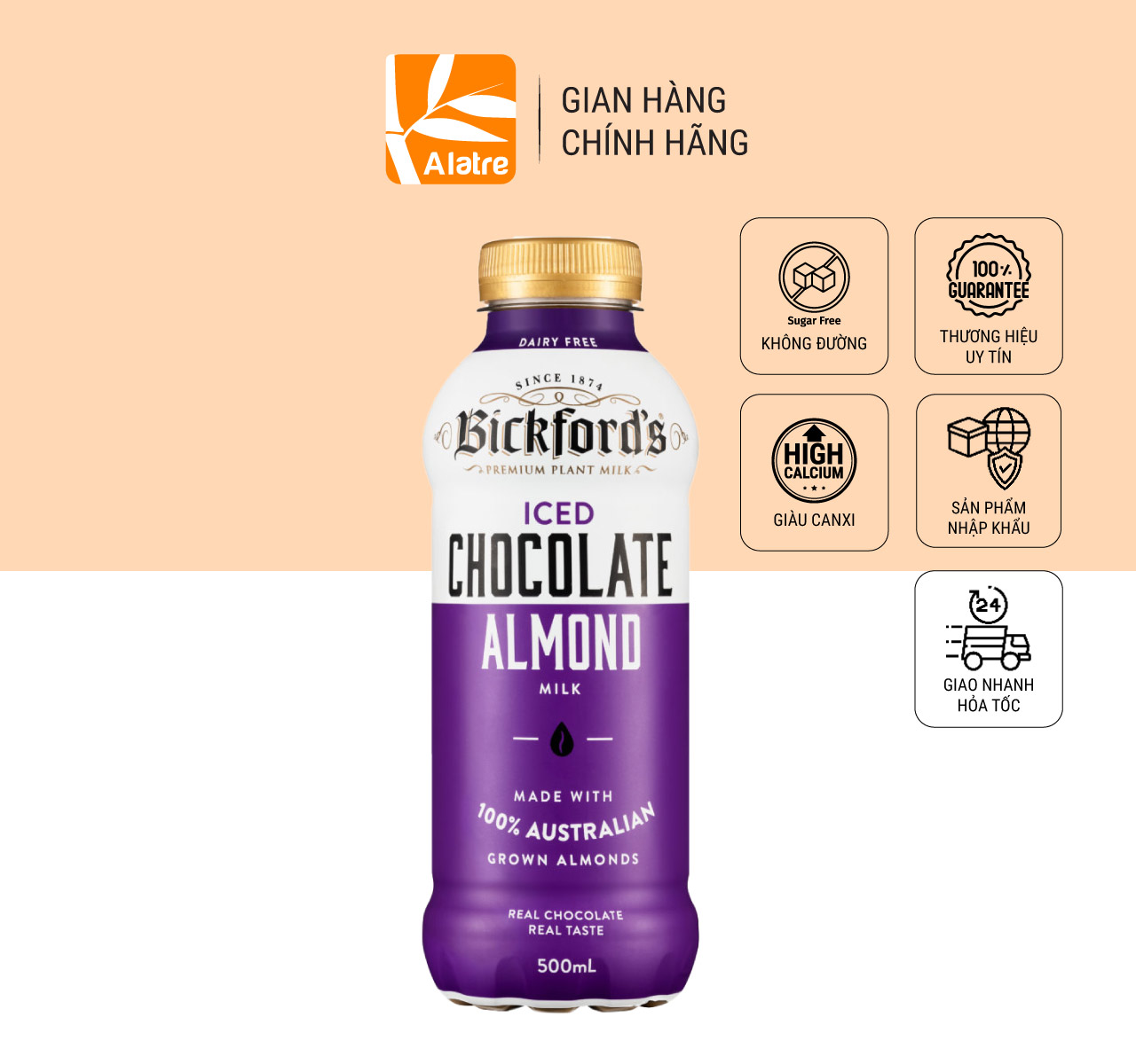 Sữa socola đá hạnh nhân| chai 500ml - nhập khẩu úc!