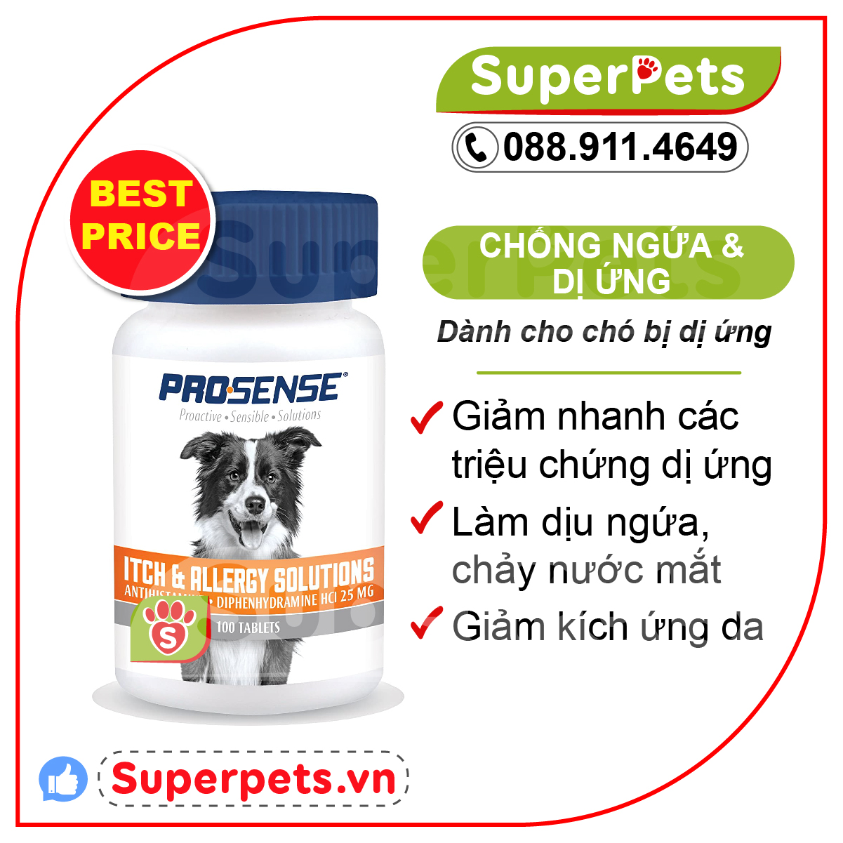 Viên giảm ngứa, dị ứng cho chó nhập khẩu usa - prosense itch and allergy solutions superpets việt nam