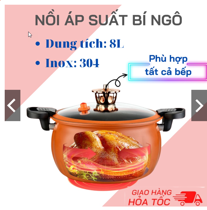 Nồi áp suất bí ngô 8 lít - chống dính - nồi hầm đa năng 4 in 1