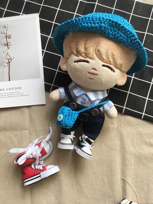 outfit doll kpop - SET yếm mũ áo sơ mi