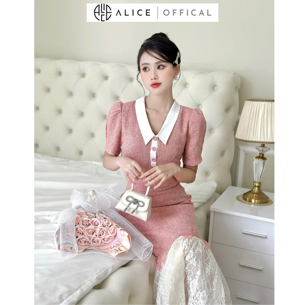 Set váy dạ tiêu mỏng dáng dài alice áo croptop dáng ngắn kèm chân váy ôm phối chân ren nhẹ nhàng, thanh lịch s276