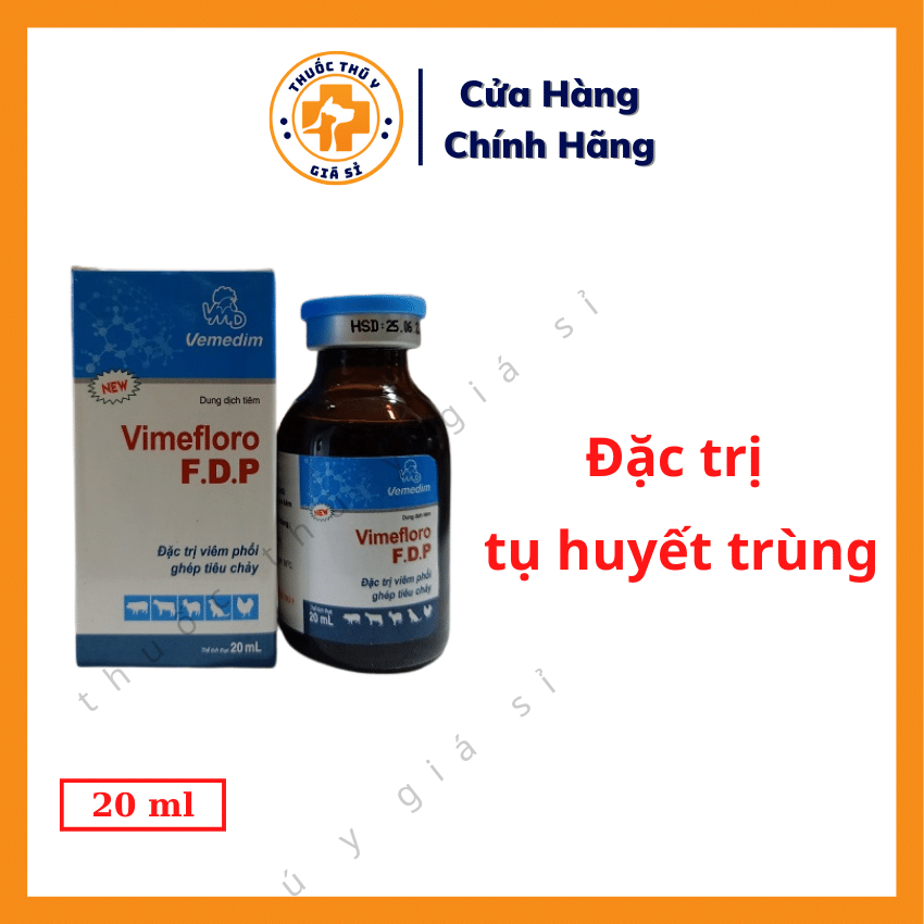 "Hoàn tiền đến 10%" Vemedim Vimefloro FDP New 20ml - Trị Bệnh Đường Hô Hấp Cấp Tính, Viêm Phổi, Thương Hàn - Thú Y Giá Sỉ