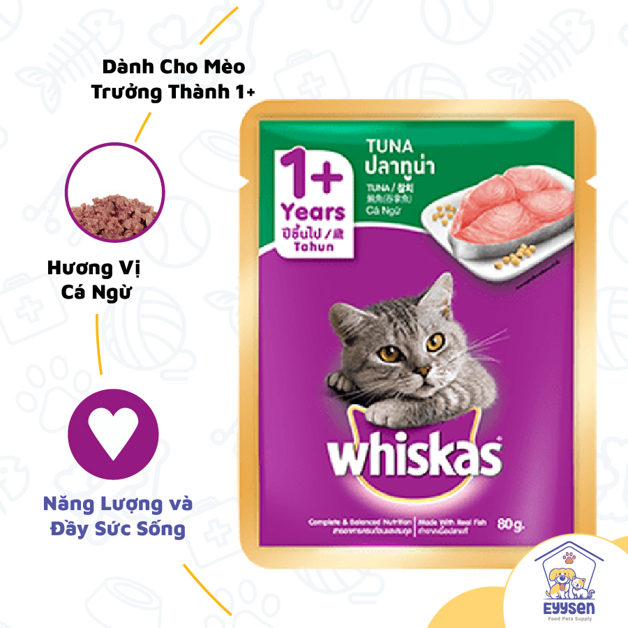 Thức Ăn Cho Mèo Whiskas Sốt Pate, Hương Vị Cá Ngừ, Tuna, Mèo Trưởng Thành 1+, Khối Lượng 80g - EyySen