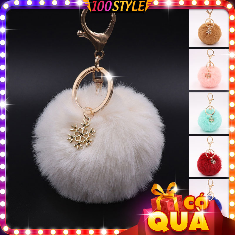 Móc Khóa Bông Treo Balo Phối Khuy Bông Tuyết - 100style