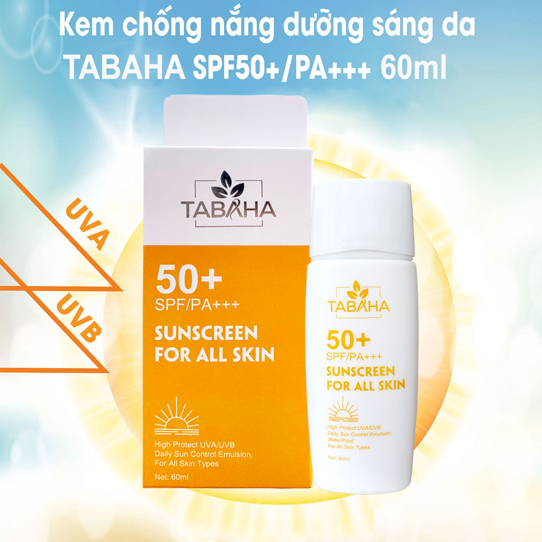 Kem Chống Nắng Kiềm Dầu TABAHA 60ml Lớp Kem Mỏng Nhẹ Bảo Vệ Tối Ưu Cho Da Chỉ Số Chống Nắng Cao SPF 50+