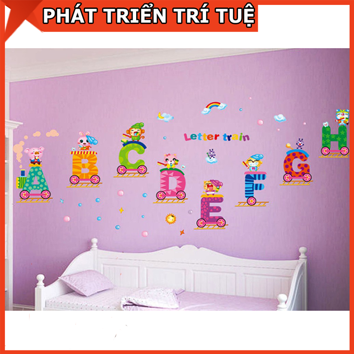 Decal Dán Tường Letter Train - Đoàn Tàu Chữ Động Vật Đáng Yêu