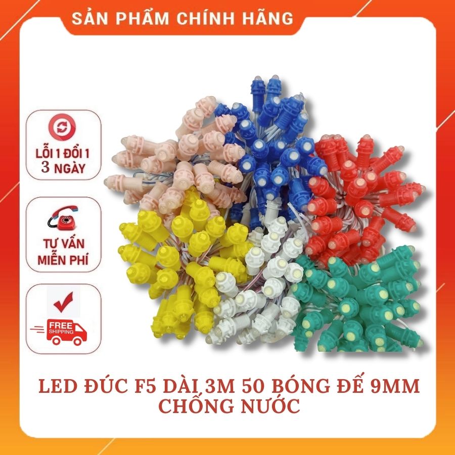 [Dây 3m/50 Led] Led đúc f5 12v đế nhựa 9mm các màu trang trí ngoài trời, thiết kế hiện đại, chất liệu bền bỉ, tiết kiệm điện năng, an toàn khi sử dụng - thegioisilevip