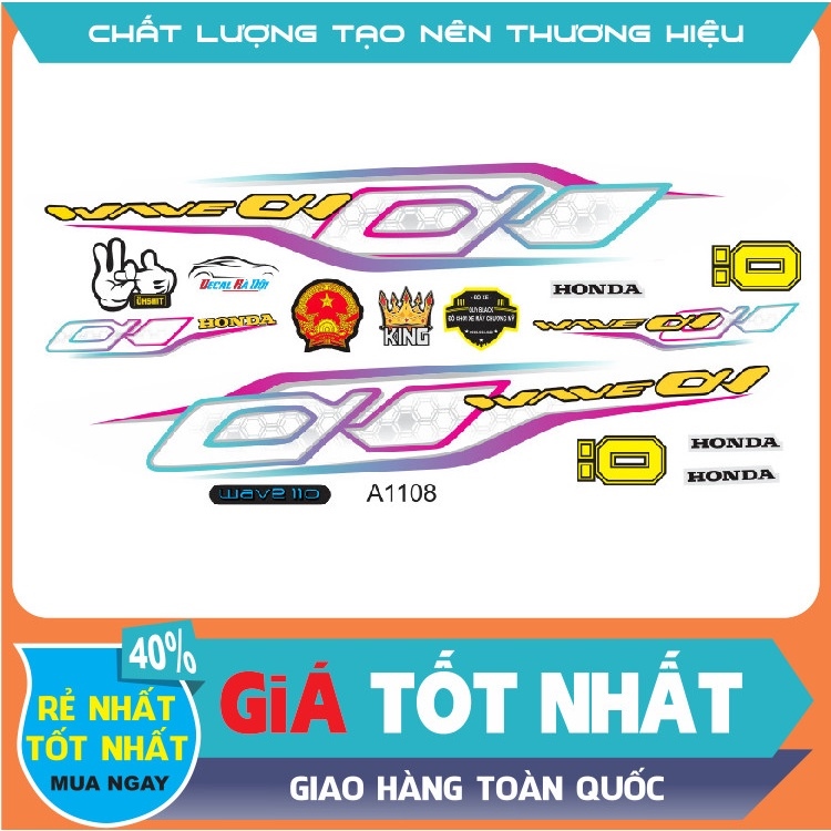 Tem rời wave alpha 110 mẫu 2021 nhiều lựa chọn màu tem 3 lớp chống nước chống bay màu