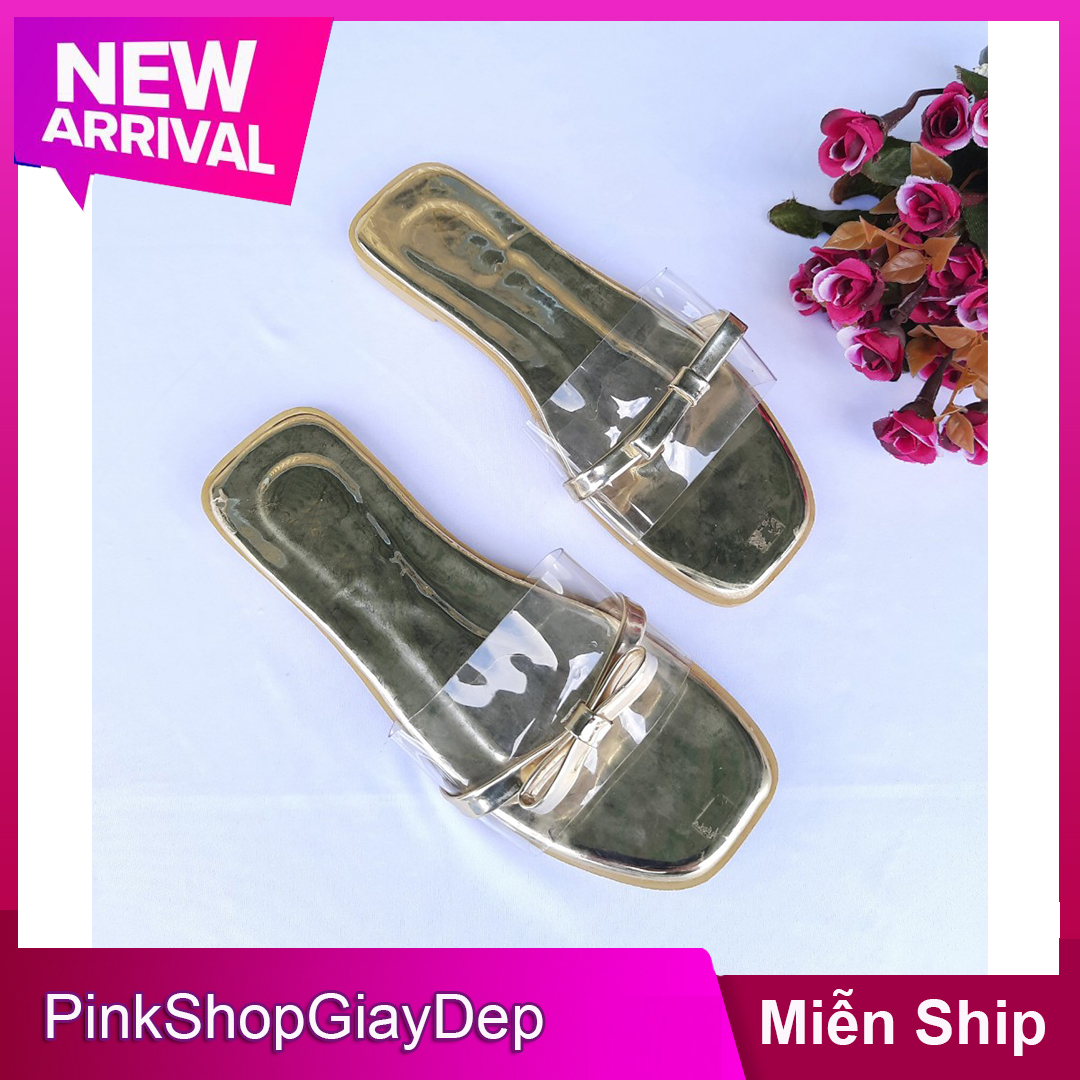 Dép quai ngang nữ đính nơ xinh xắn PinkShopGiayDep