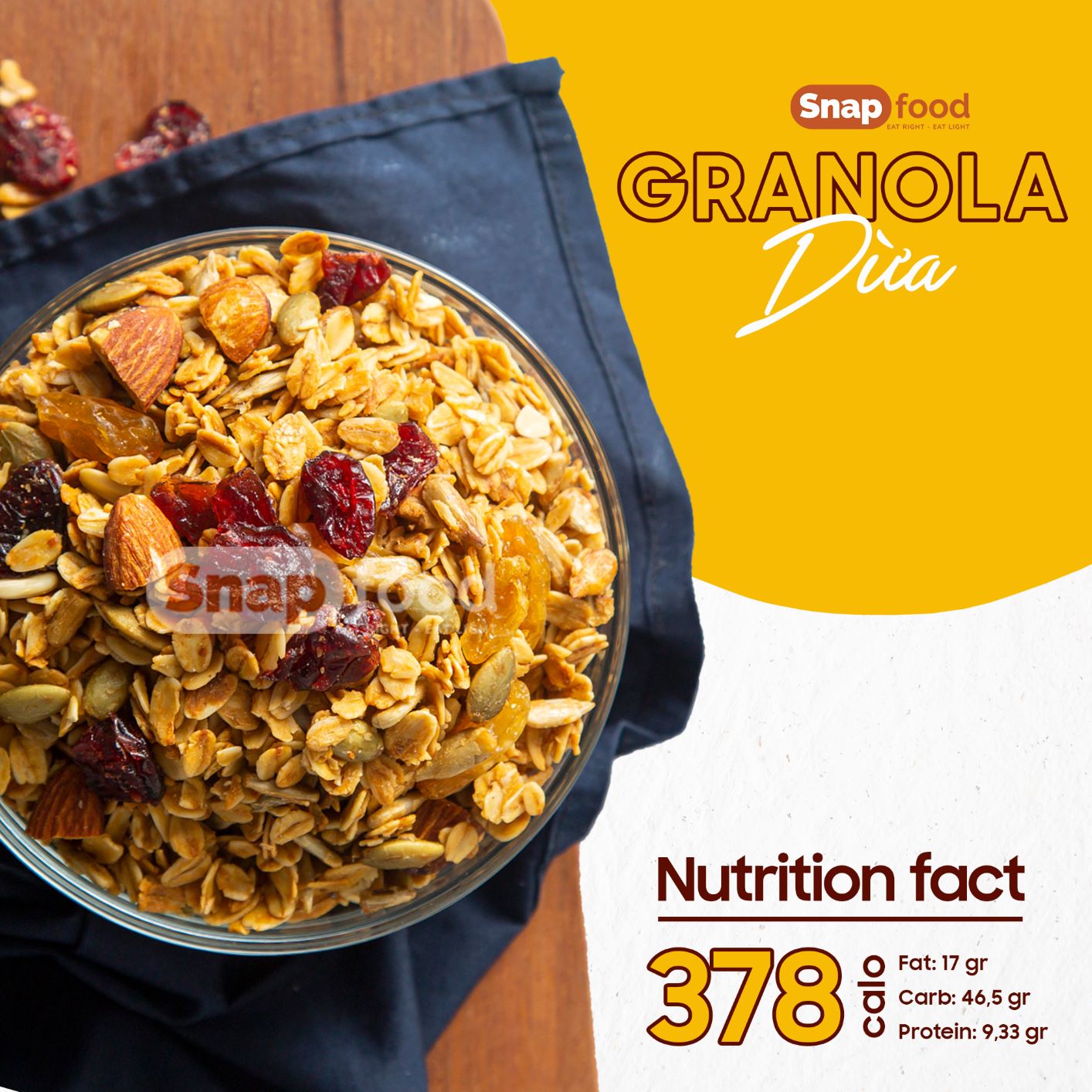Ngũ cốc GIẢM CÂN/ĂN KIÊNG -  Granola vị Dừa (Coconut) 500g - Snap Food