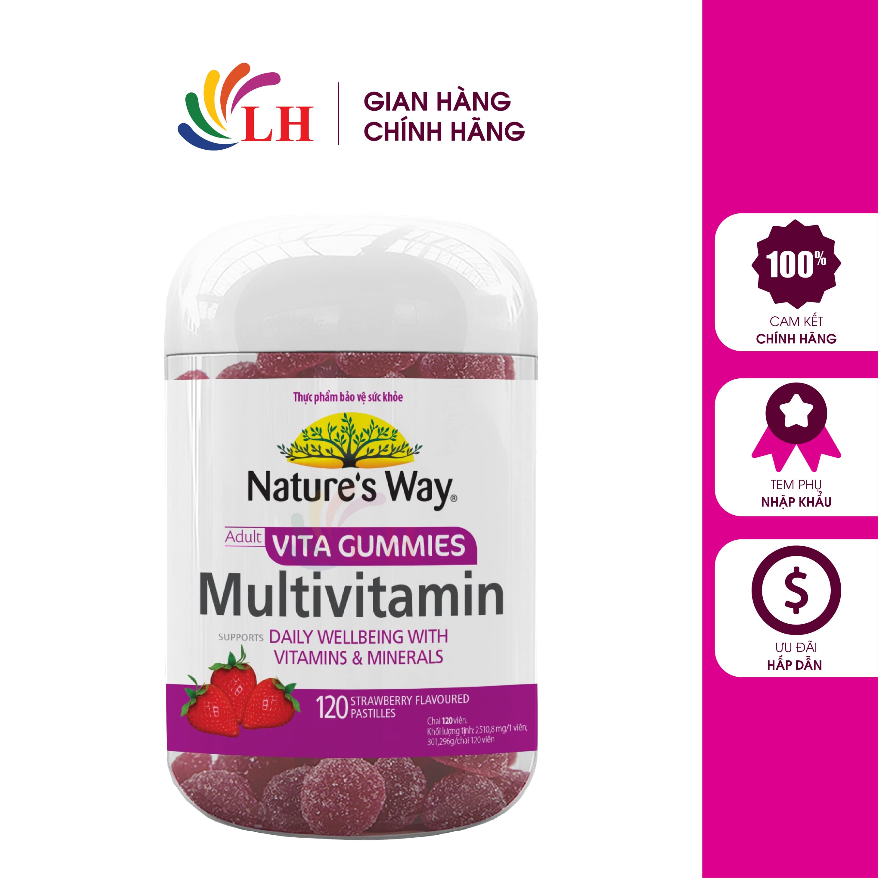 Kẹo dẻo Nature's Way Adult Vita Gummies Multi Vitamin hỗ trợ tăng sức đề kháng - Hàng chính hãng - Hỗ trợ sản xuất năng lượng, tăng cường sức đề kháng