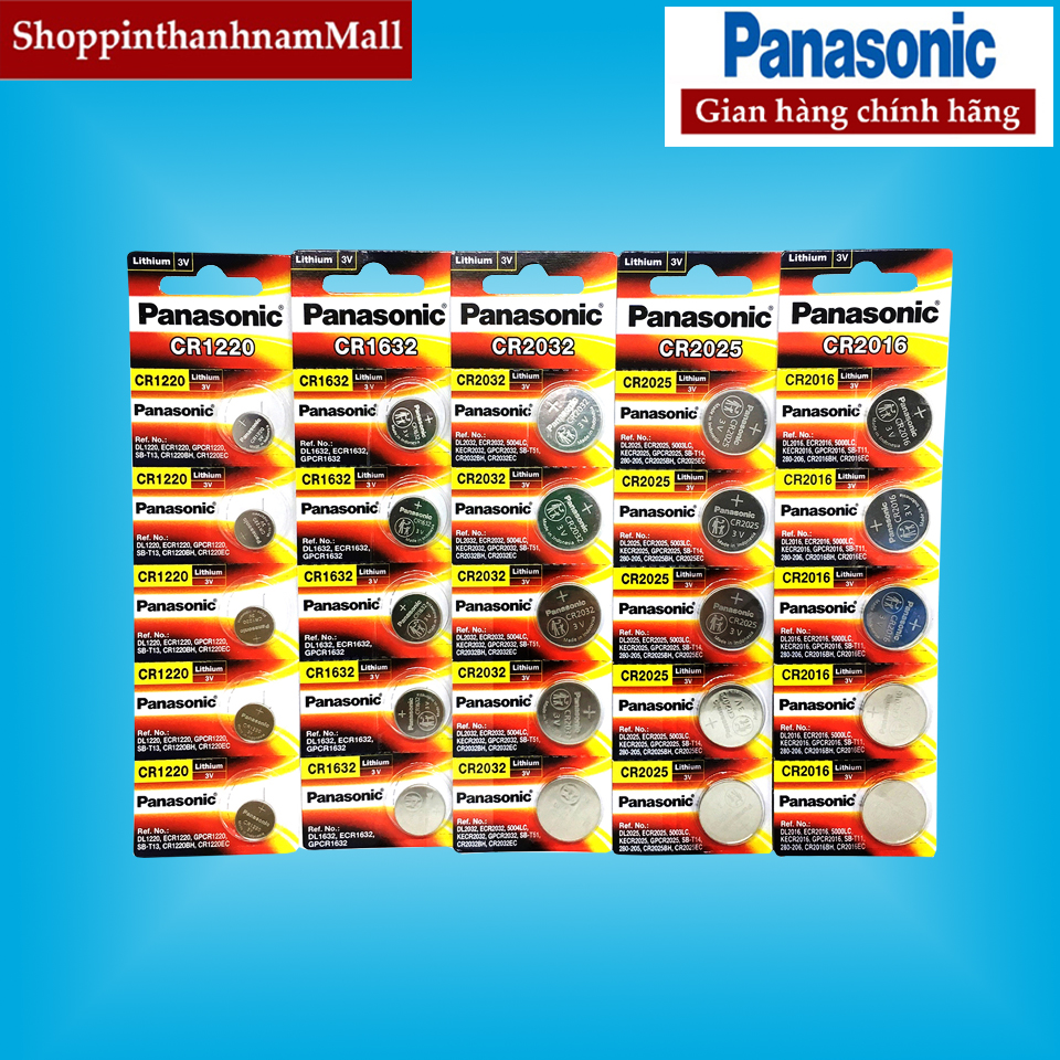 Vỉ 5 viên pin panasonic cr2032 / cr2025 / cr2016 / cr1632 / cr2450 / cr1220 / cr1620 / cr1616 lithium 3v chính hãng