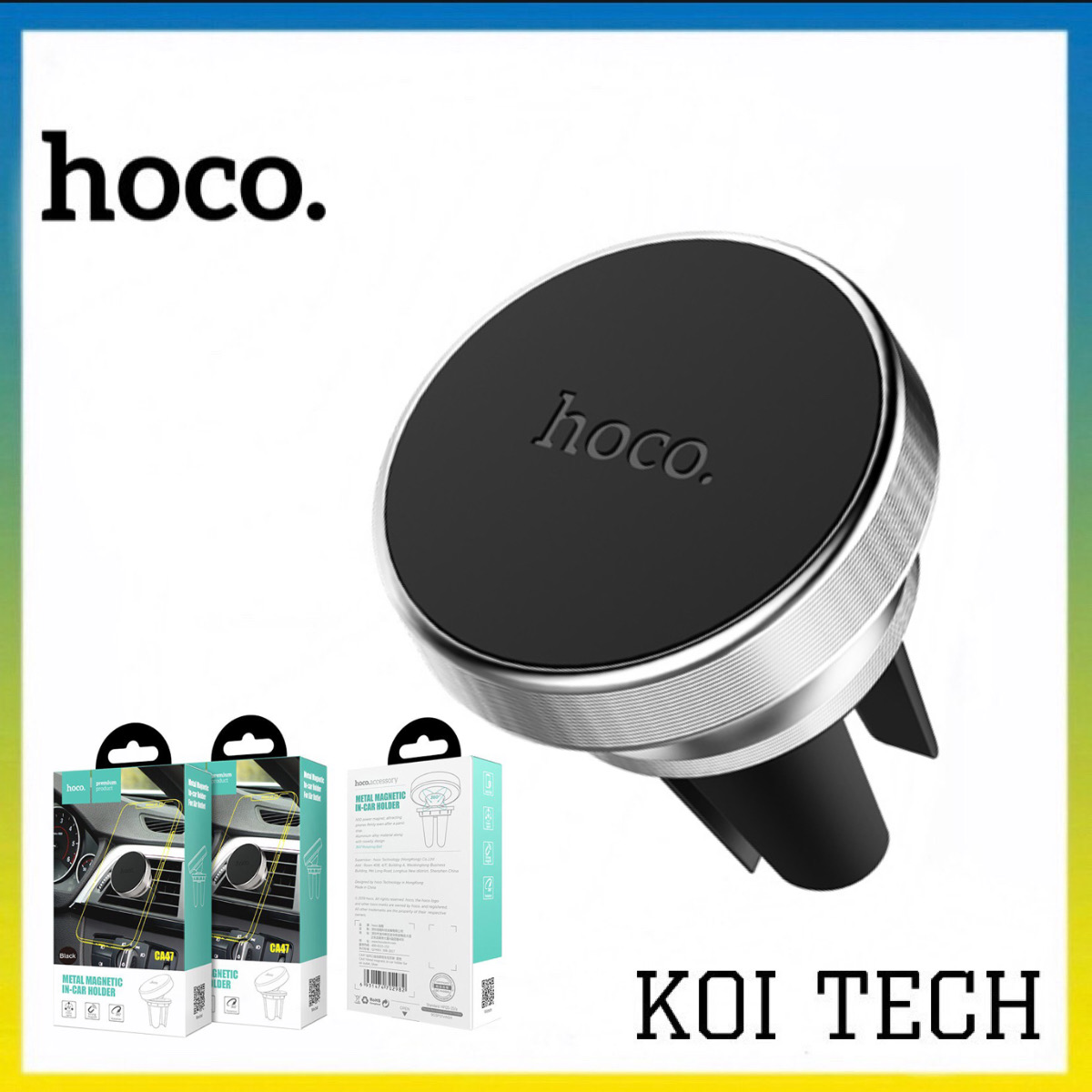 Bộ Đế hít nam châm giá đỡ điện thoại trên xe hơi, ô tô 360 độ - Giá đỡ điện thoại thanh điều hòa hoco ca47 - KOI TECH