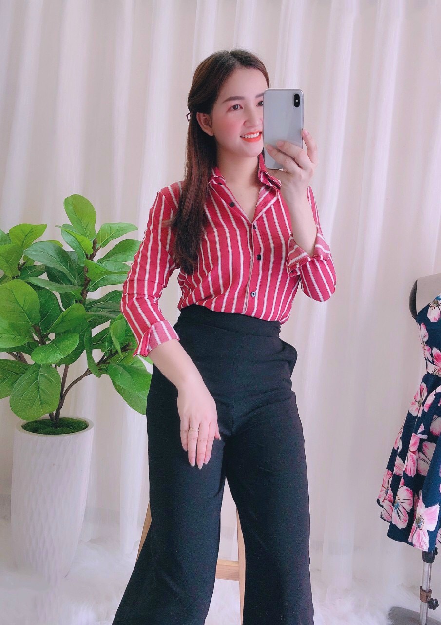 [HCM]ÁO SƠ MI NỮ CÔNG SỞ PHỐI SỌC KẺ ĐÚNG THỜI TRANG 002ĐT