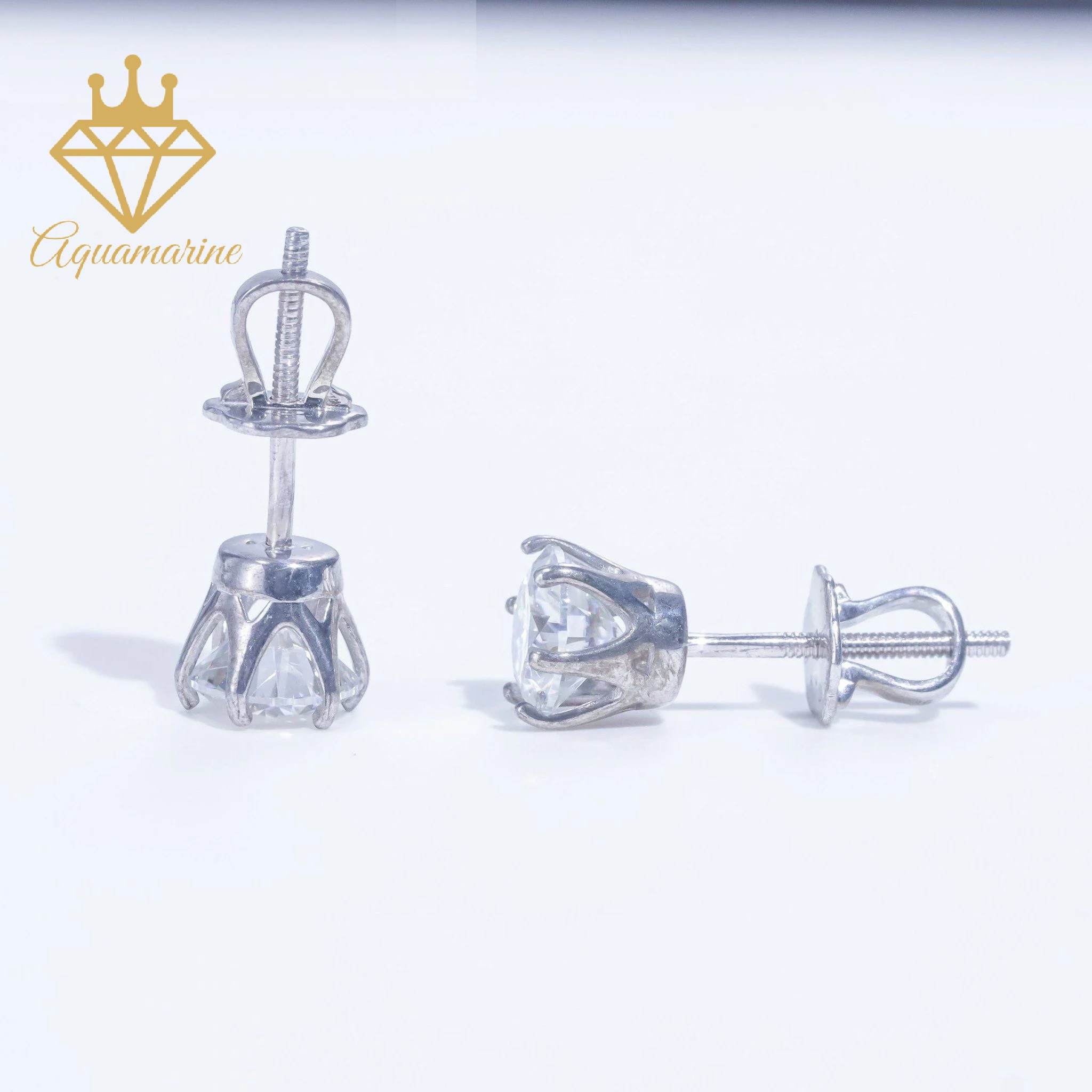 Bông tai nụ kim cương nhân tạo Moissanite 5.4 ly kiểm định GRA bạc xi bạch kim SEE076 (6 chấu)
