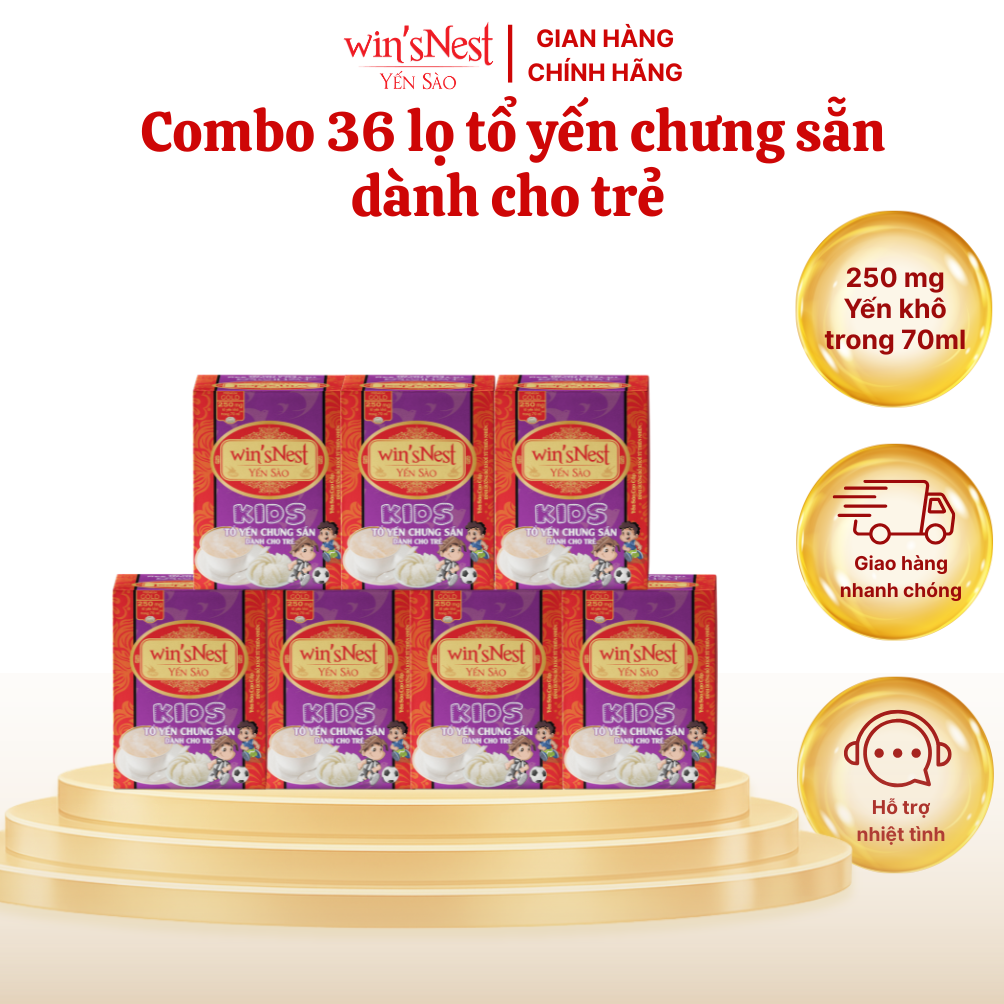 (combo 36 lọ) Yến sào cao cấp win'sNest kids 250mg (20%) tổ yến chưng sẵn dành cho trẻ em (70ml/lọ)