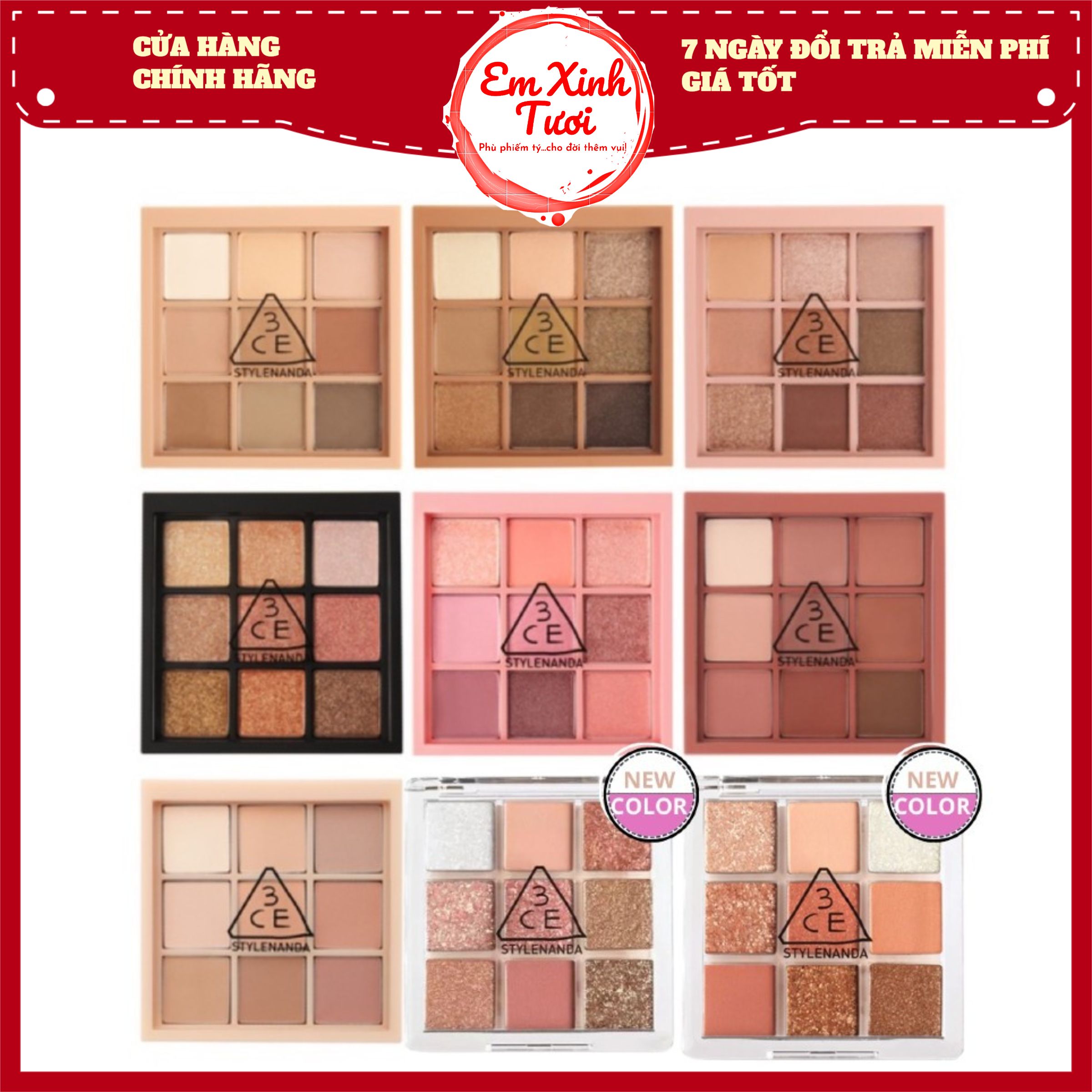 Bảng phấn mắt nhũ 3ce 9 ô shotagain delightful over take beach muse - em xinh tươi