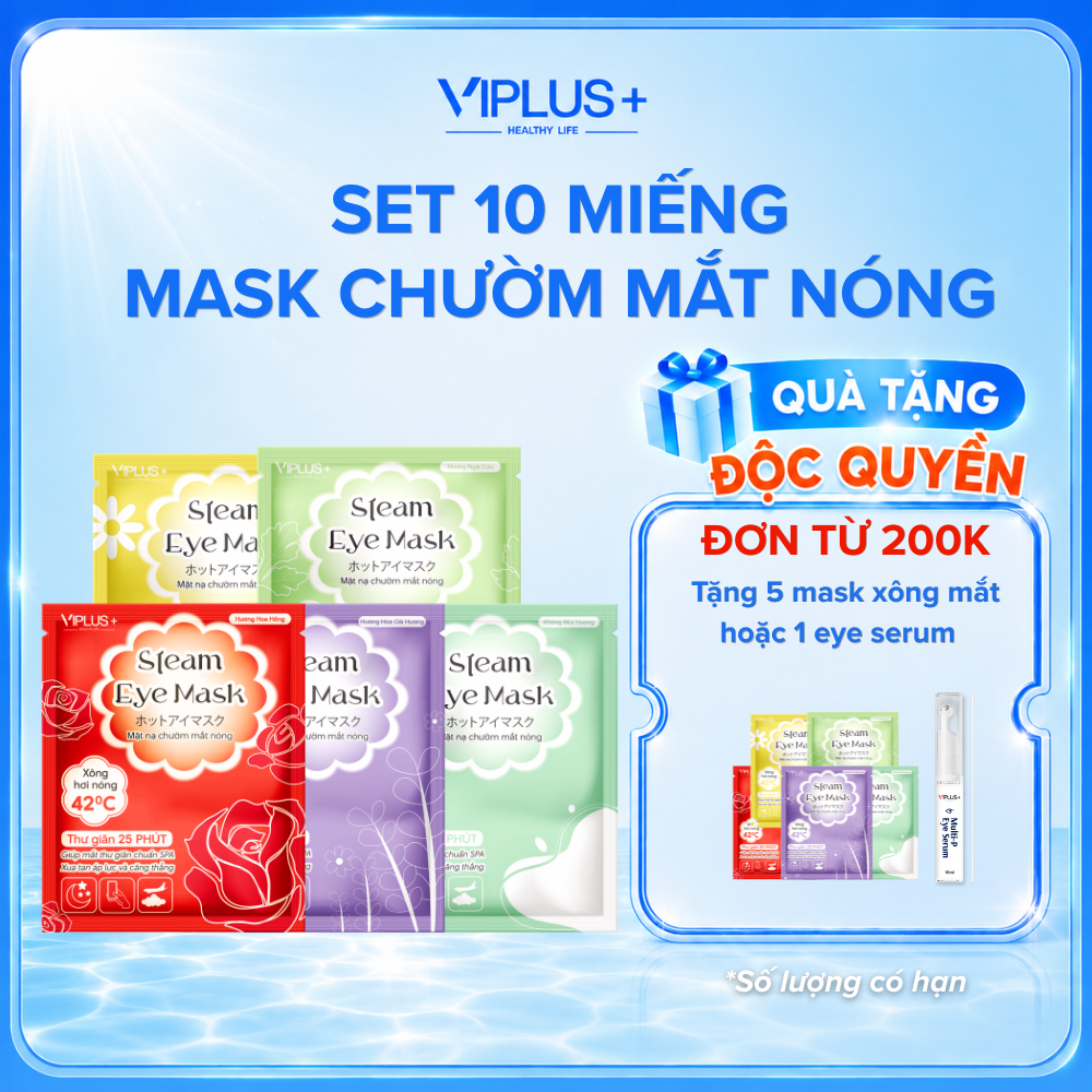 Set 10 miếng mặt nạ xông hơi chườm mắt nóng thư giãn VIPLUS+Steam Eye Mask