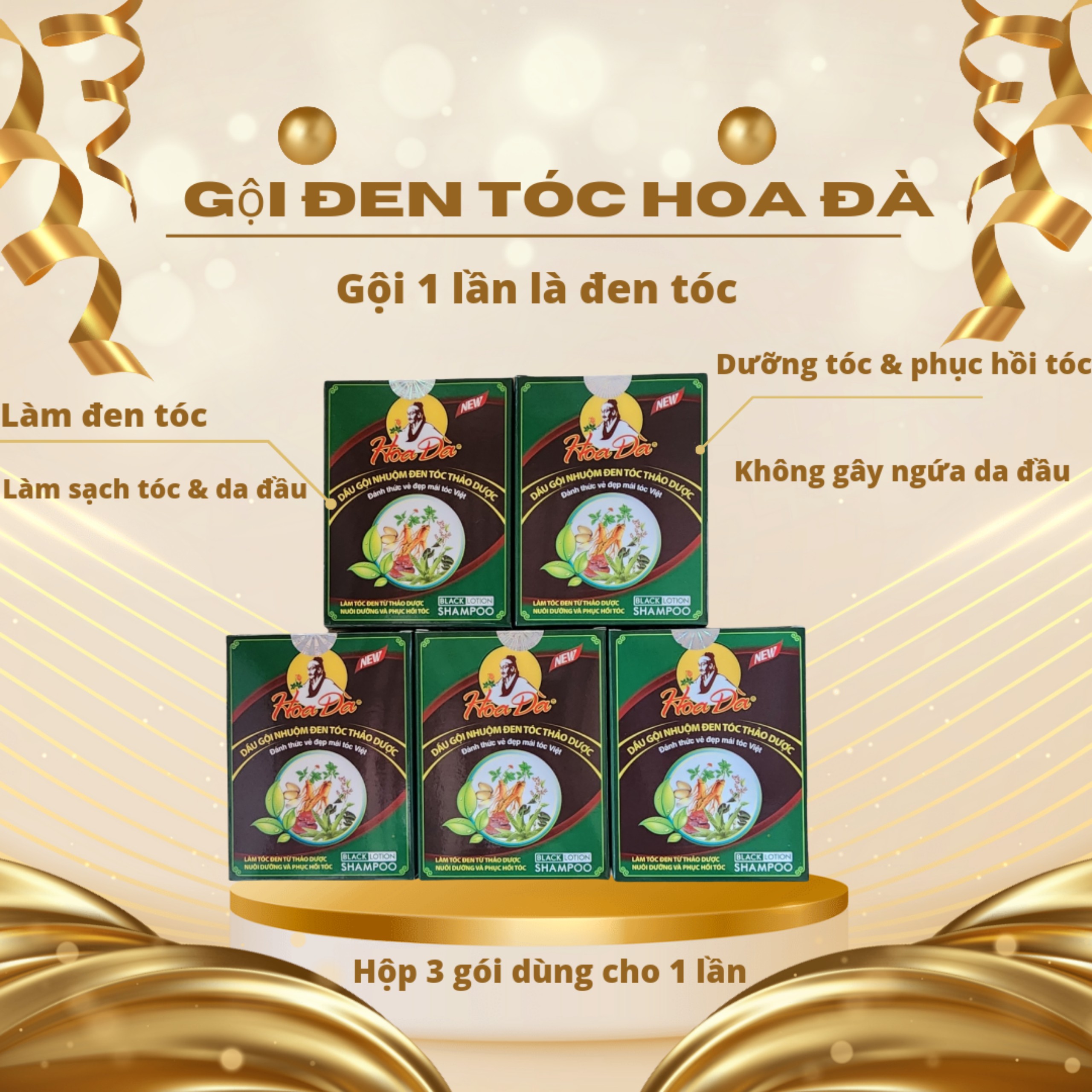 Combo 5 hộp dầu gội thảo dược nhuộm đen tóc Hoa Đà