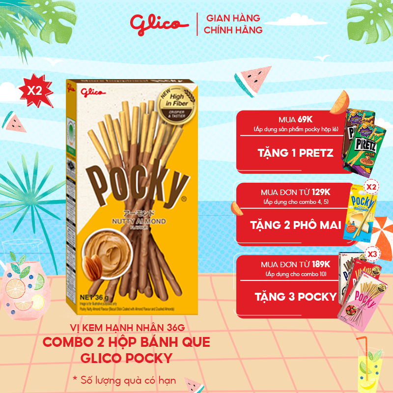 Combo 2 hộp bánh que pocky nutty almond flavour 36g vị hạt hạnh nhân