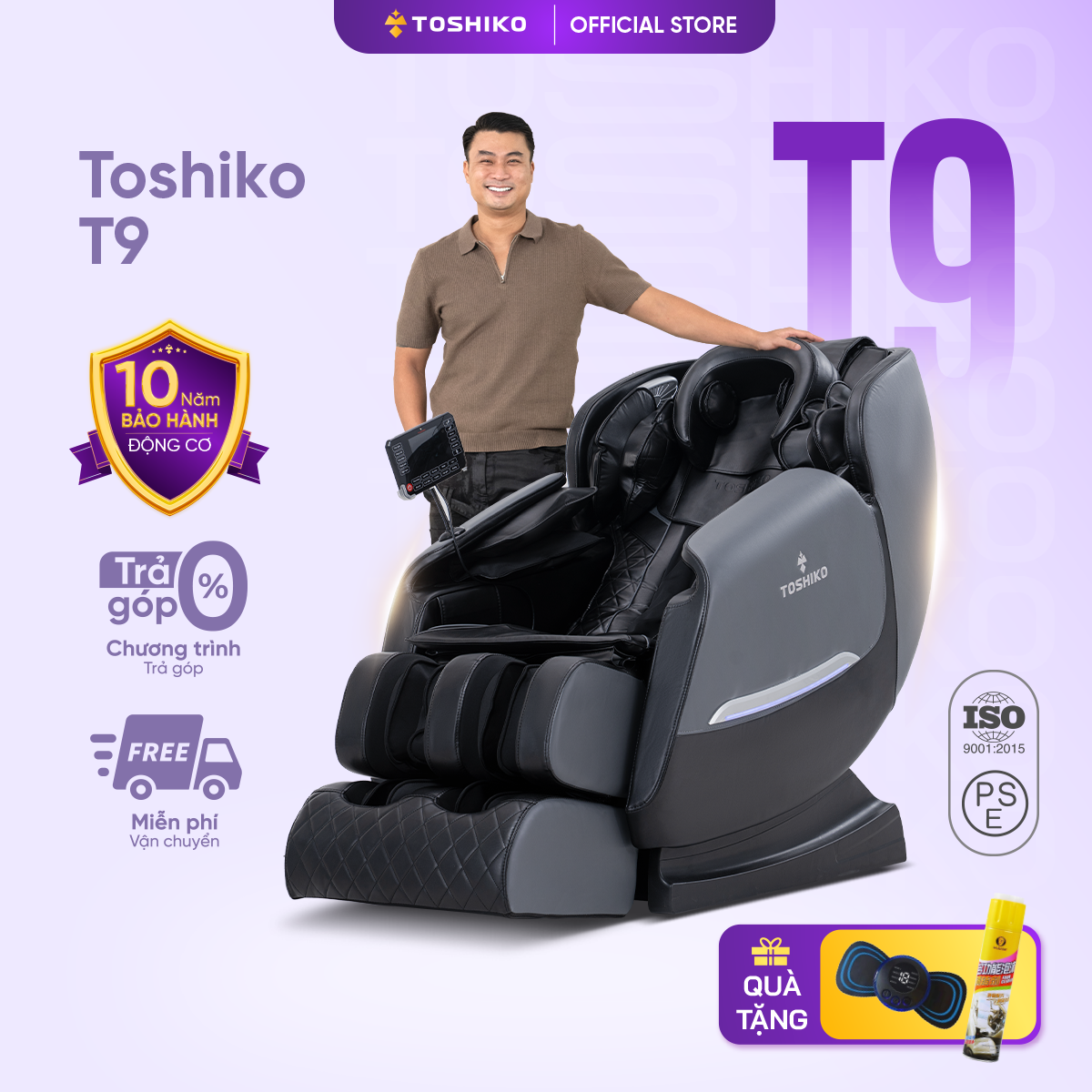 Ghế massage toàn thân điều khiển giọng nói, cảm ứng Tiếng Việt Cao Cấp Nhật Bản Toshiko T9, sở hữu con lăn 4D massage di chuyển, dòng ghế đa năng với khả năng tự điều chỉnh dáng ngồi