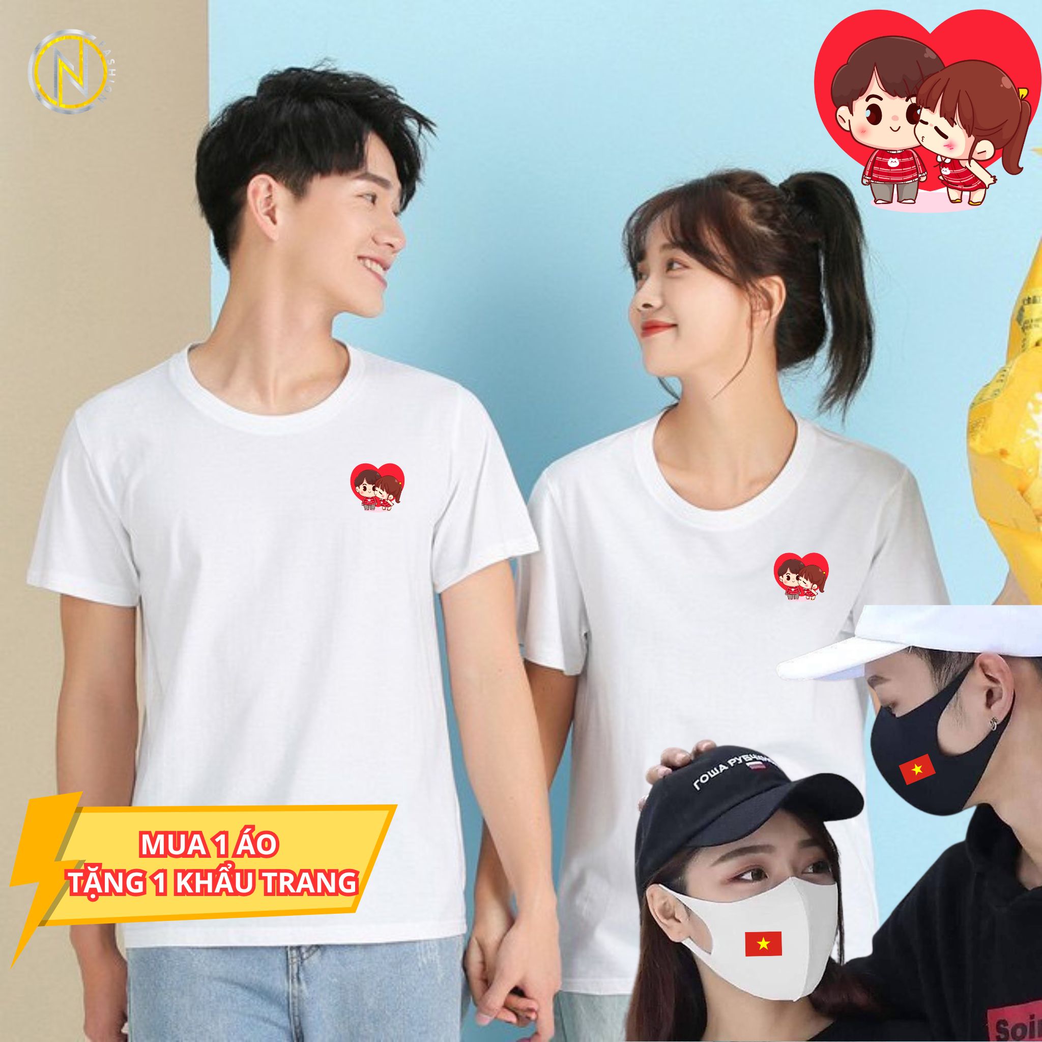 Áo thun cặp đôi tình yêu gá tốt  - Thời trang OCN  Mẫu 3- Nữ, Top  Áo đôi 2Chi bi trong trái tim mới nhất Mua áo tặng khẩu trang