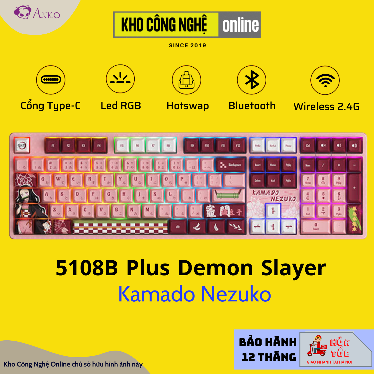 Bàn phím AKKO 5108B Plus Demon Slayer Kamado Nezuko Multi-modes Hotswap