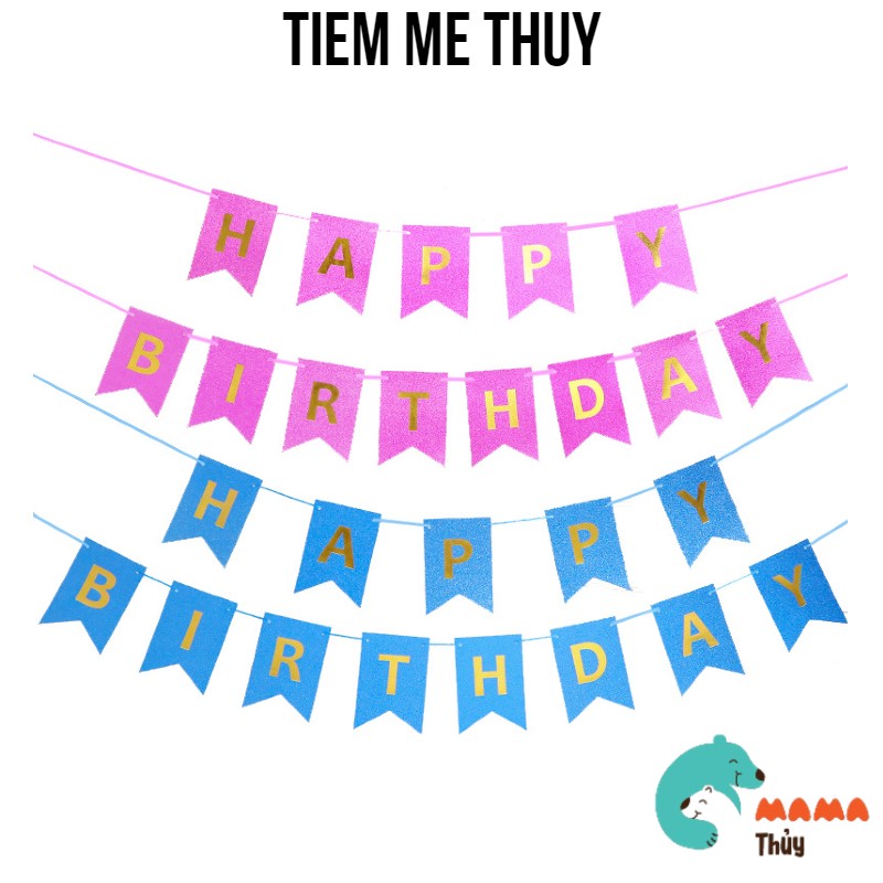 Dây cờ happy birthday phủ kim tuyến