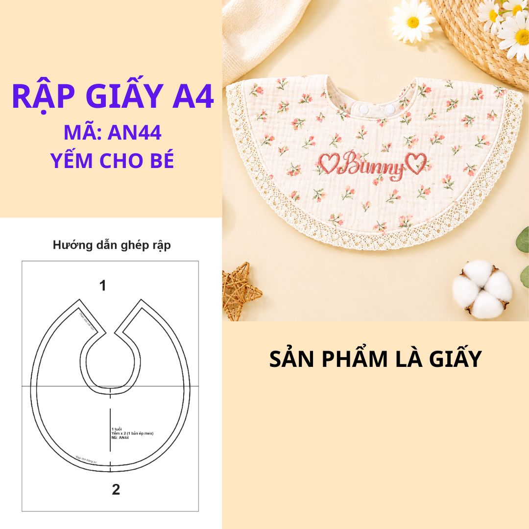 Rập giấy A4 cắt ghép may cổ yếm cho bé - AN44
