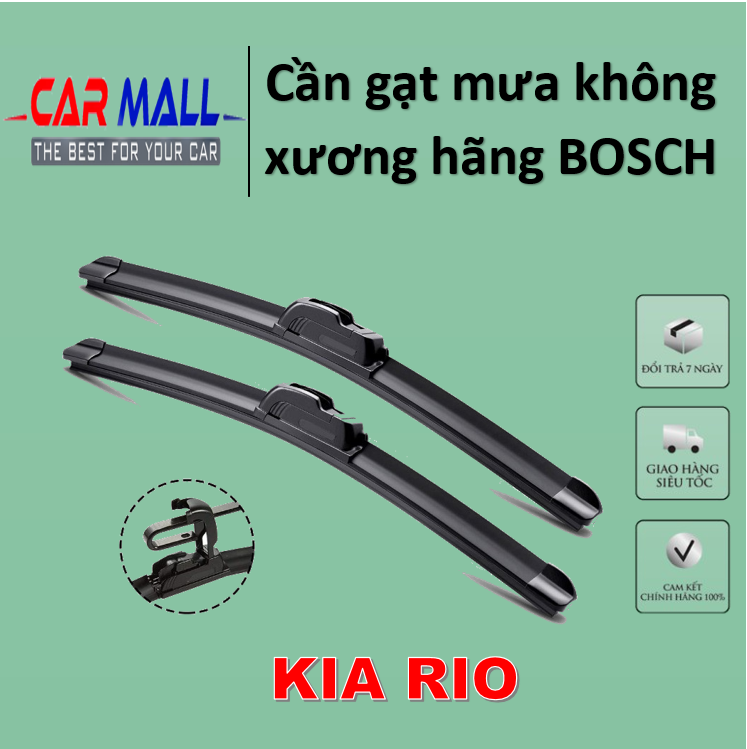 Cần gạt mưa trước KIA RIO không xương Silicone hãng BOSCH, cần gạt mưa, lưỡi gạt mưa, chổi gạt mưa