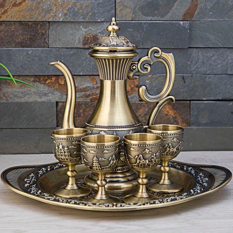 BỘ BÌNH LY RƯỢU ĐỒNG KIỂU CỔ TRANG