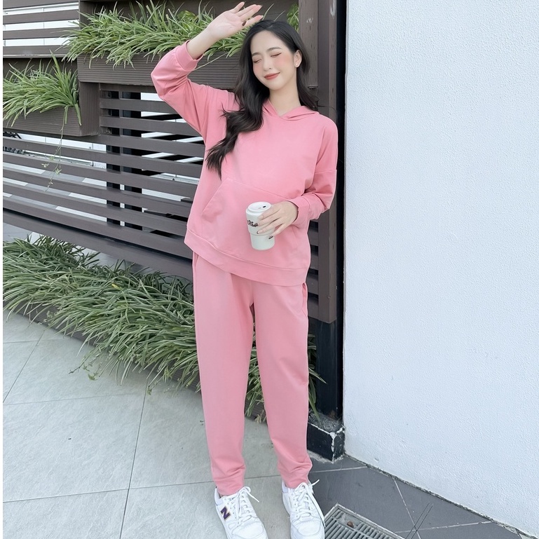 Medyla - bộ đồ bầu mặc nhà hoodie nỉ da cá có mũ dày dặn mặc được sau sinh - dbh027