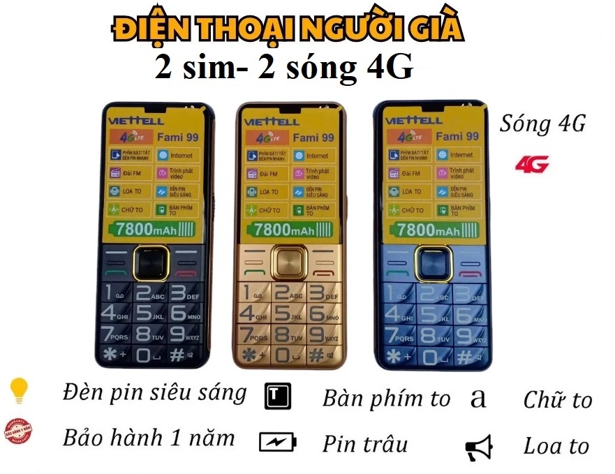 Điện Thoại Người Già, Người Cao Tuổi 2 Sim 2 Sóng 4G Xịn Siêu Bền, Pin Khủng 7800mAh, Loa To, Chữ To Fullbox Đập Hộp