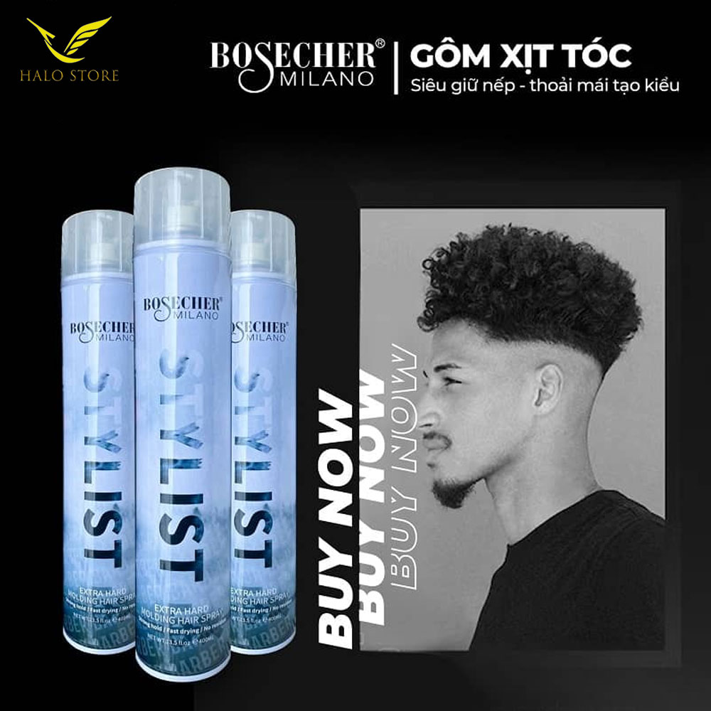 Gôm xịt cứng tóc Bosecher 400ML, Giữ Nếp Tóc 24h hương nước hoa sang trọng