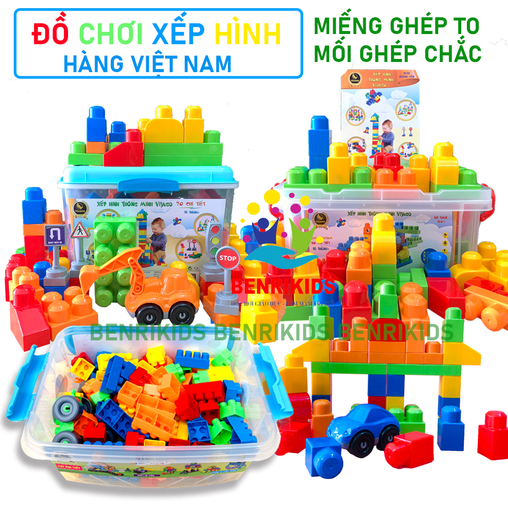 Đồ chơi xếp hình cho bé mầm non nhiều chi tiết bộ xếp hình thông minh miếng ghép to cho bé tha hồ sáng tạo