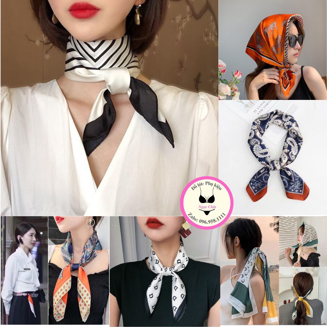  Khăn lụa vuông 70x70 cm -khăn bandana quàng cổ buộc tóc quấn túi công sở cao cấp cho nữ 