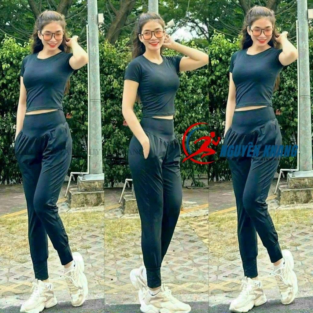 Bộ Tập Thể Thao Quần Dài Có Túi Áo Croptop Tập Gym- Yoga -Earobich