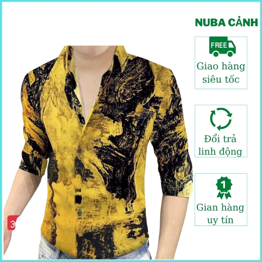 Áo sơ mi nam dài tay họa tiết cao cấp chất vải lụa đẹp giá rẻ SANKA 39