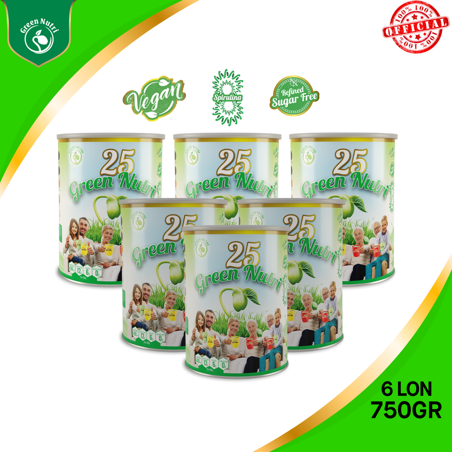 Bột Ngũ Cốc 25 Green Nutri Nhập Khẩu -  6 Lon 750gr