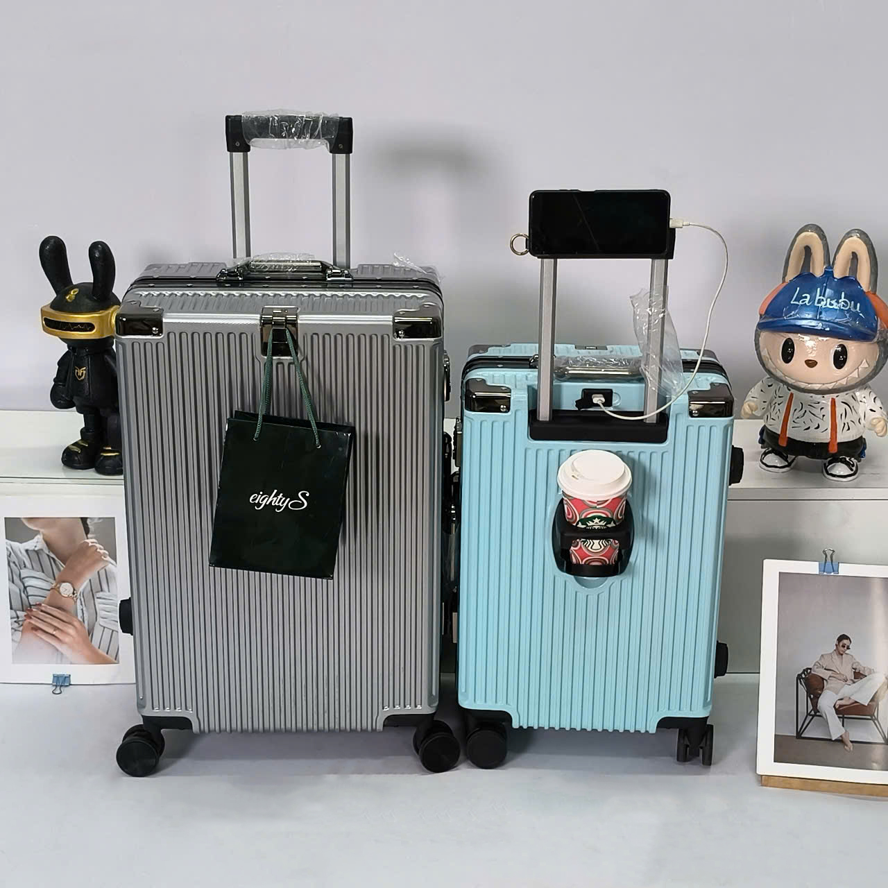 Vali Du Lịch Nhôm Chống Nước 4 Bánh Xe 360 Độ 20/24 inch Có Thể Gắn Trolly, Chất Liệu Polypropylene, Móc Khóa Chống Tạm