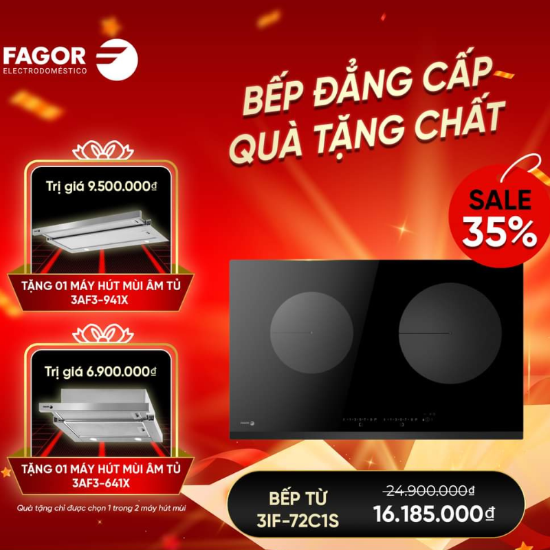 Bếp từ đôi FAGOR 3IF-72C1S tặng máy hút mùi FAGOR 3AF3-941X