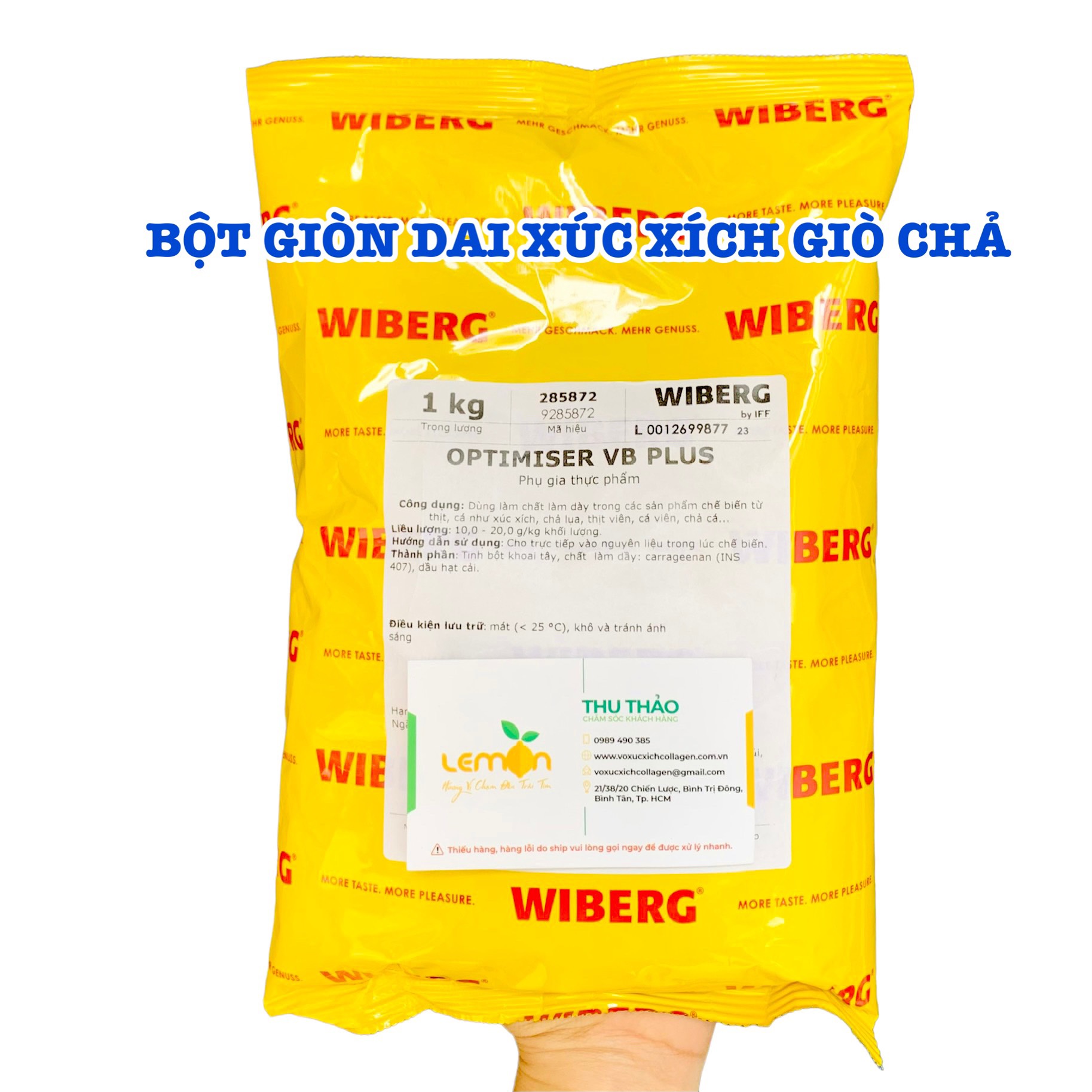 500g bột giòn dai optimiser vb plus - chuyên hút nước, tạo độ dẻo, giòn sựt cho xúc xích, chả lụa