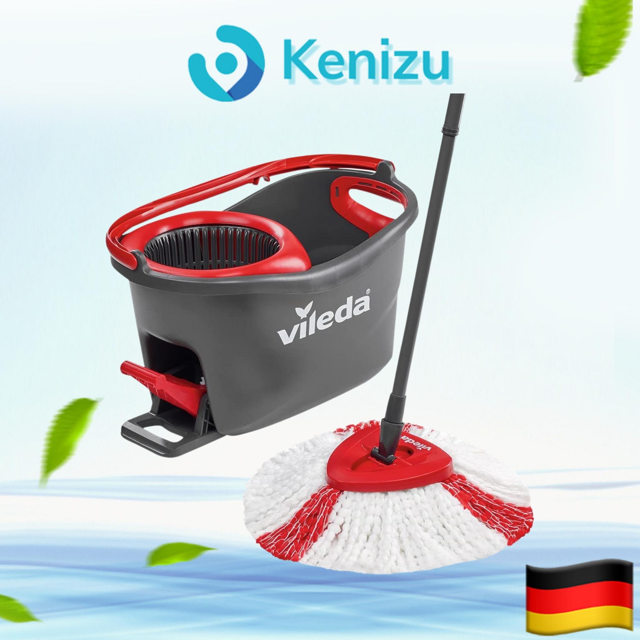 Cây lau nhà Vileda Turbo bản tam giác, cơ chế vắt tự động bằng chân, đầu lau nhà có thể giặt máy, có thể sử dụng cho mọi loại sàn, nhập khẩu Đức