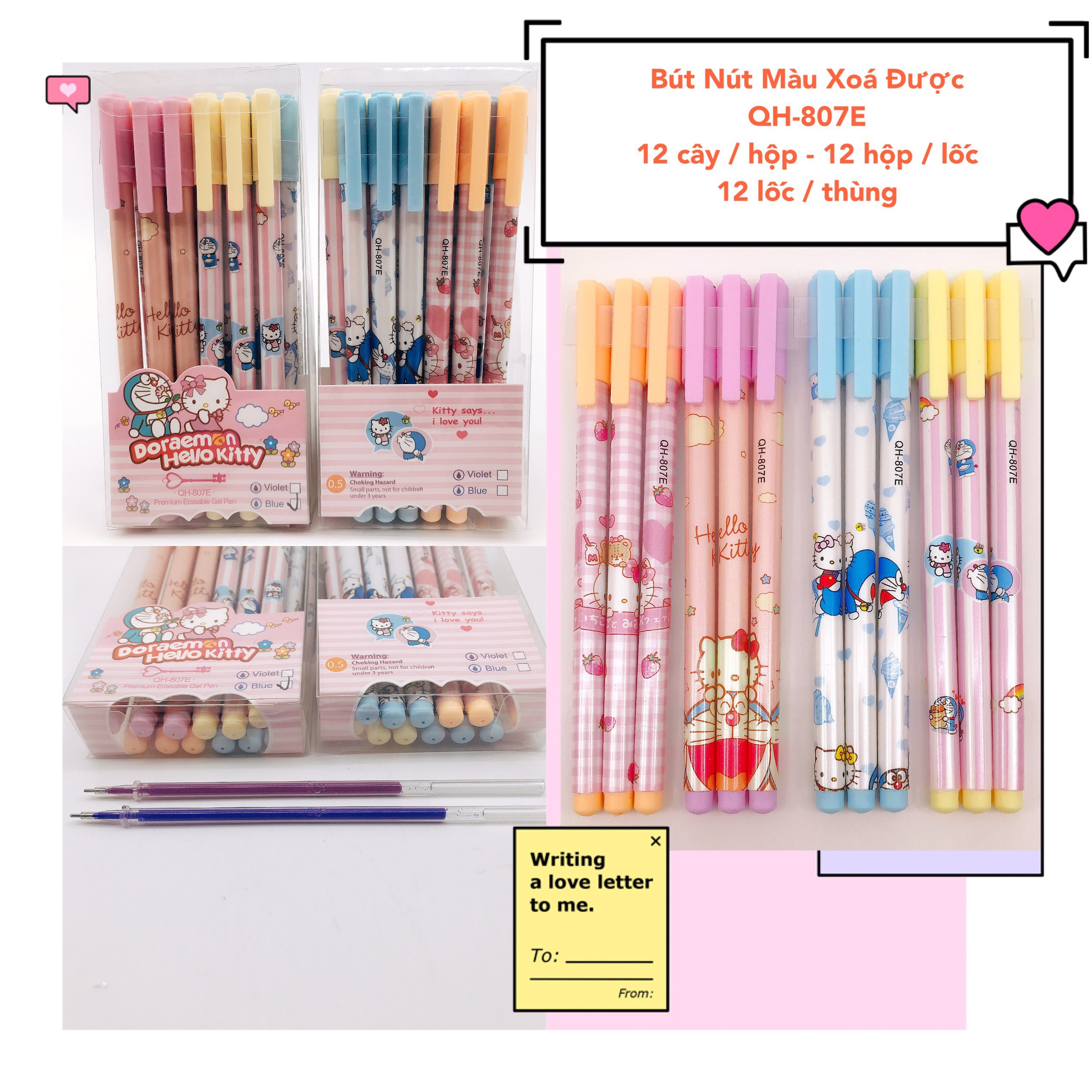 Hop 12 but xoa duoc - muc nhieu - than ngoc trai - hinh doremon kitty qh-807