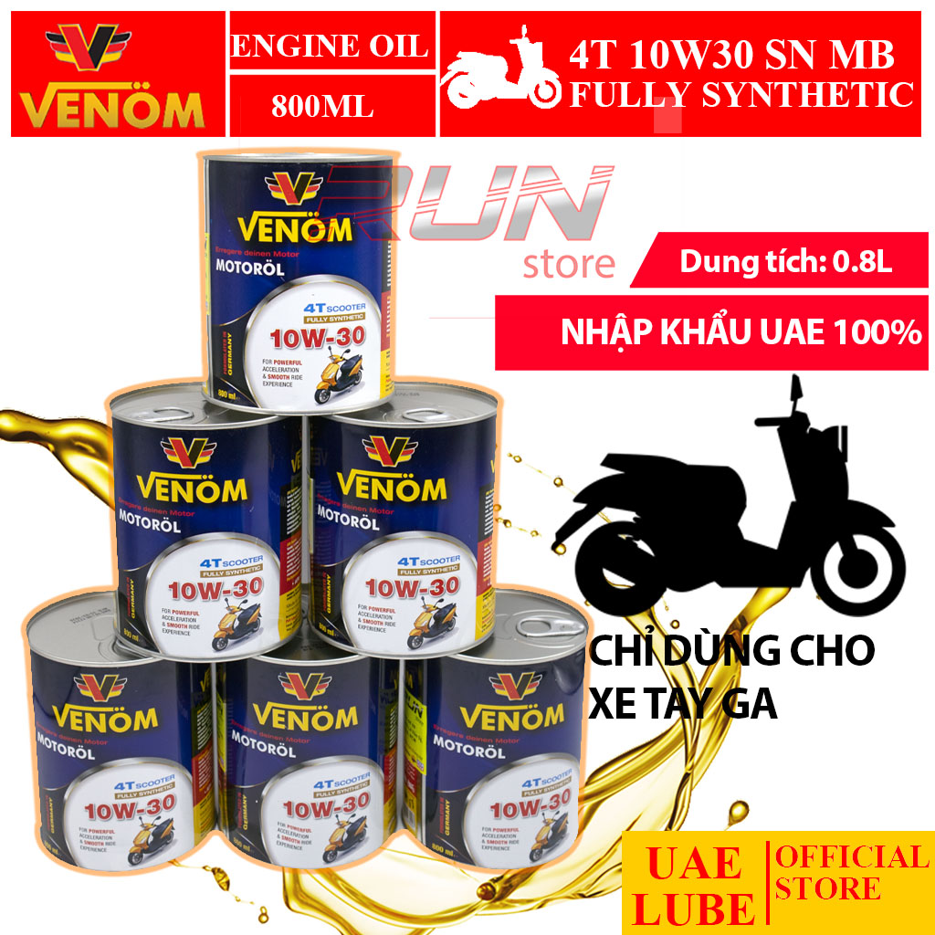 Combo 6 lon nhớt venom 10w40 jaso ma2 api sn 800ml - made in uae - nhớt nk đạt tiêu chuẩn quatest 3 - venom fully synthetic sae 10w40 jaso ma2 api sn 1000ml