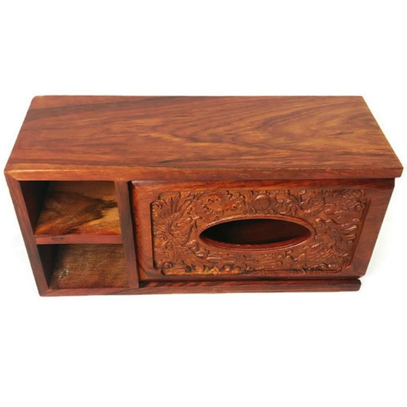 Hộp đựng khăn giấy ăn gỗ hương cao cấp lọng rồng phượng. 3 ngăn