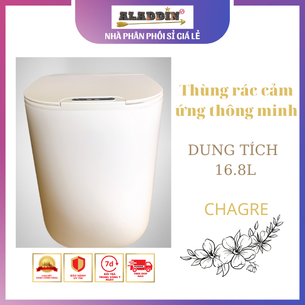 Thùng rác cảm ứng thông minh cao cấp SMART TRASH - Thùng rác tự động siêu tiện ích ,dung tích lớn 16.8L - màu xám trắng