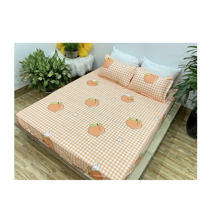 (Giá rẻ) Ga bọc nệm, drap bo chun kích thước m6/m8 mẫu Trái Đào Cam siêu đẹp chất Poly - Ga giường bọc bảo vệ đệm, kèm 2 vỏ gối